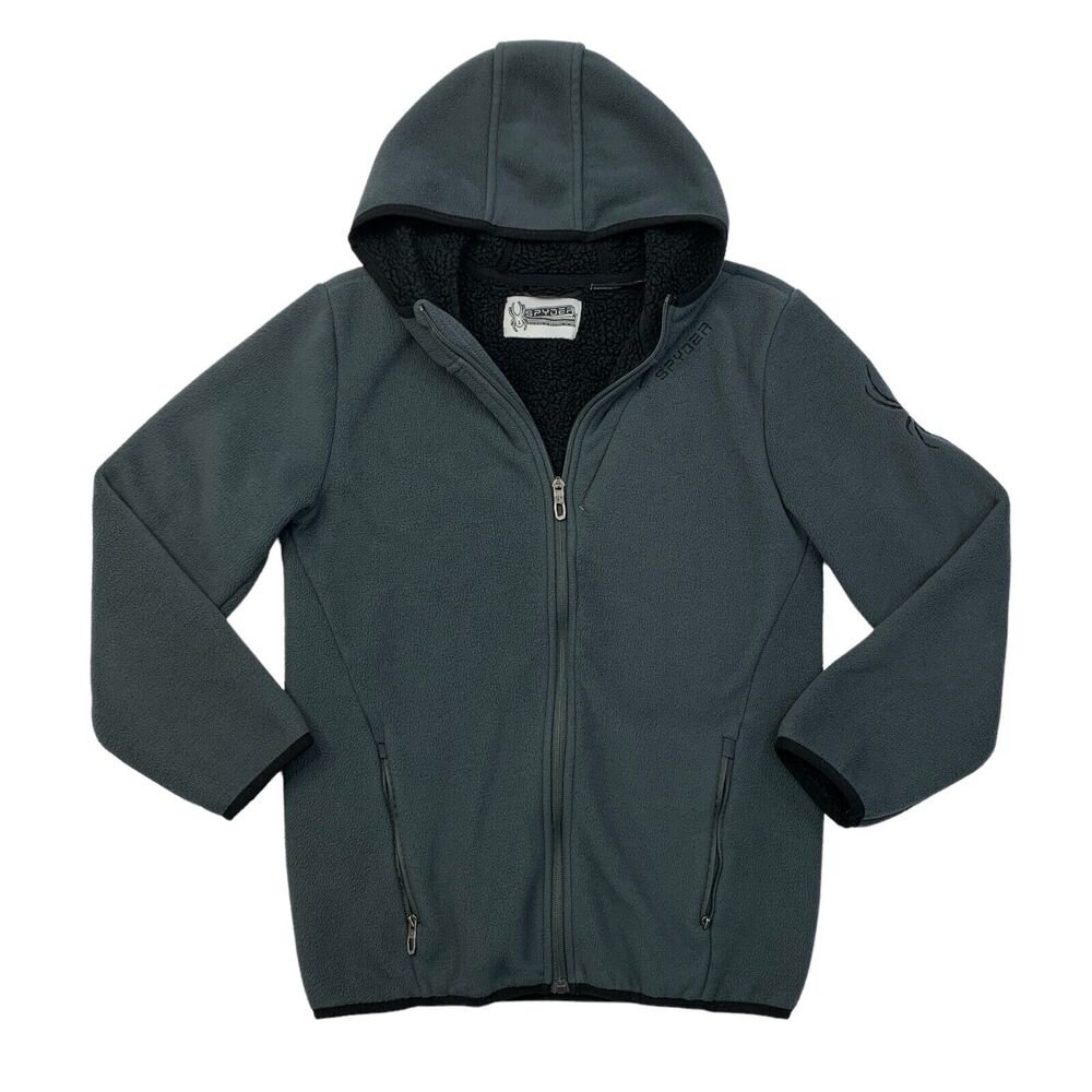 Spyder Hoodie Boys L Large Gotham Grey Thick Fleece Long Sleeve Full Zip Jacket